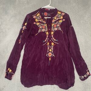 Johnny Was womens long sleeve embrioudered button blouse top boho Cupra Small
